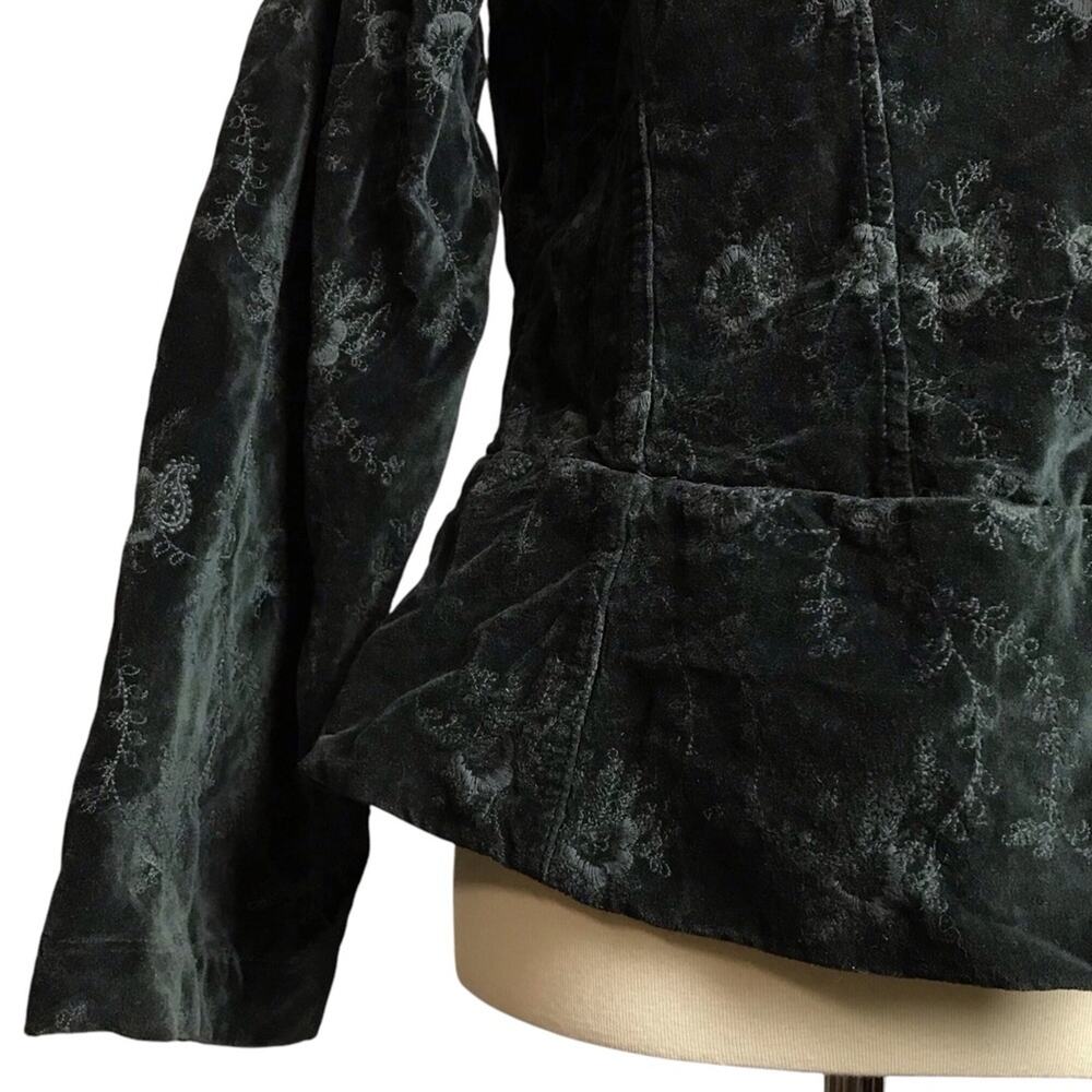 CP Shades Dark Green Velvet Long Sleeve Peplum Fall Winter Coat Jacket Blazer L - Picture 3 of 13